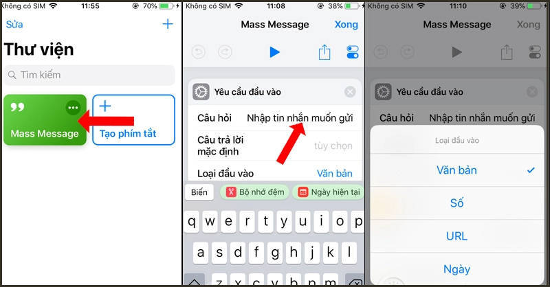 Gửi tin nhắn hàng loạt iphone bàng cách sử dụng phím tắt Mass Message