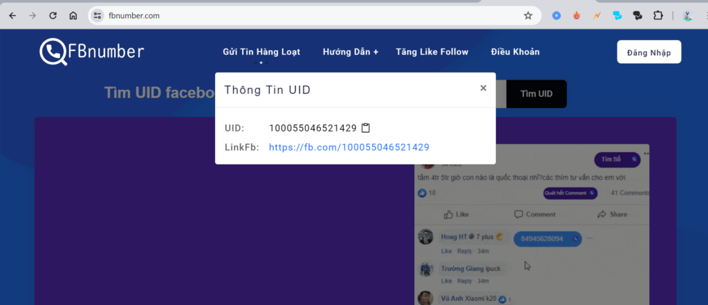 Lấy id trang cá nhân facebook quá tool FBnumber