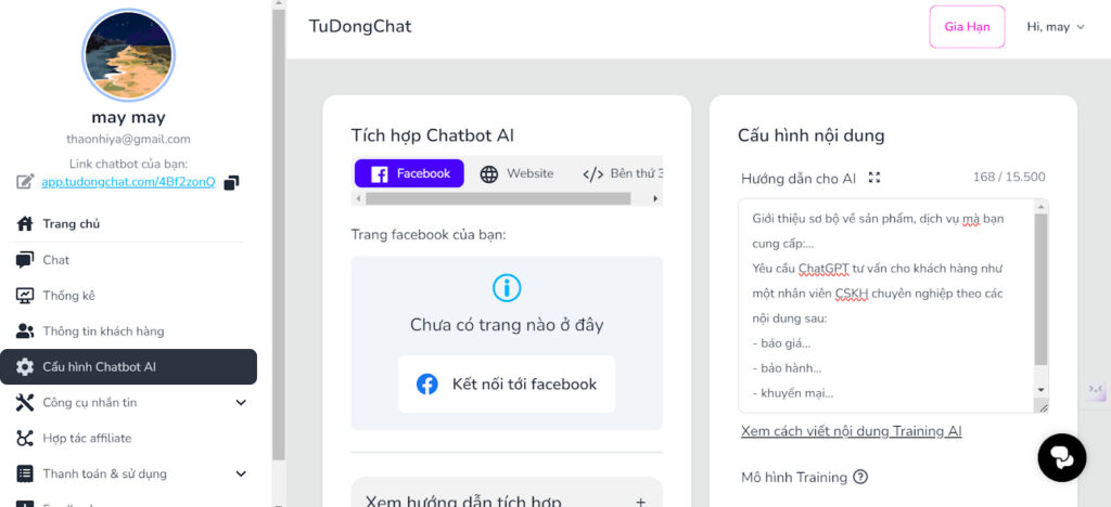 Buoc 2: Training cho AI Chatbot