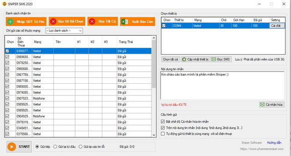 phần mềm gửi tin nhắn sms hàng loạt Sniper SMS Marketing