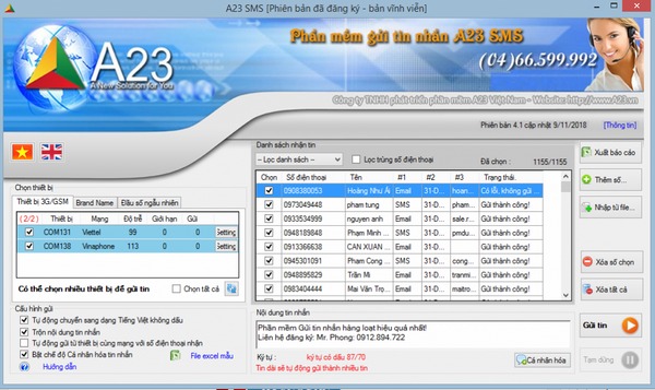 Phần mềm A23 SMS Marketing được nhiều doanh nghiệp vừa và nhỏ lựa chọn