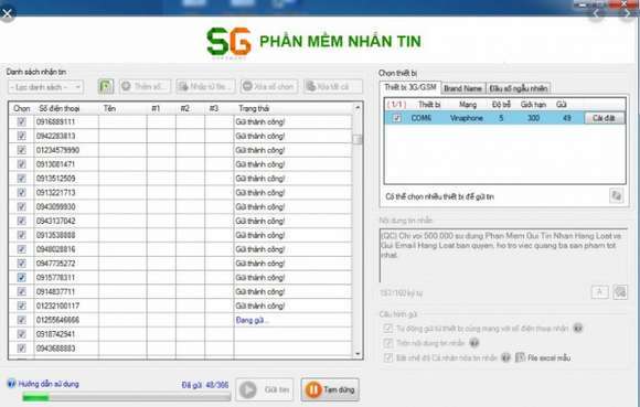 Phần mềm gửi tin nhắn sms SG SOFT