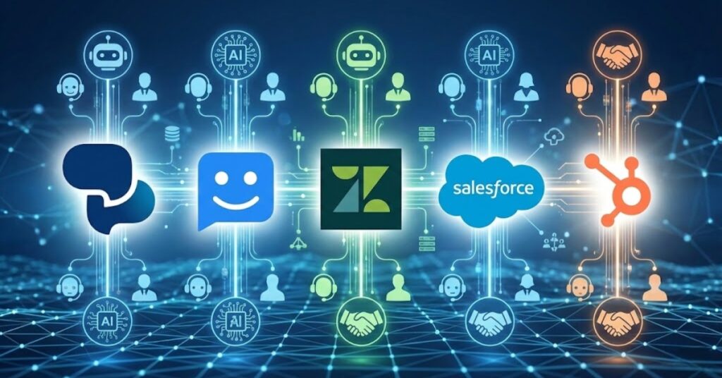 Top 5 phần mềm Hybrid Support tốt nhất 2026: TuDongChat, Intercom, Zendesk, Salesforce, HubSpot.