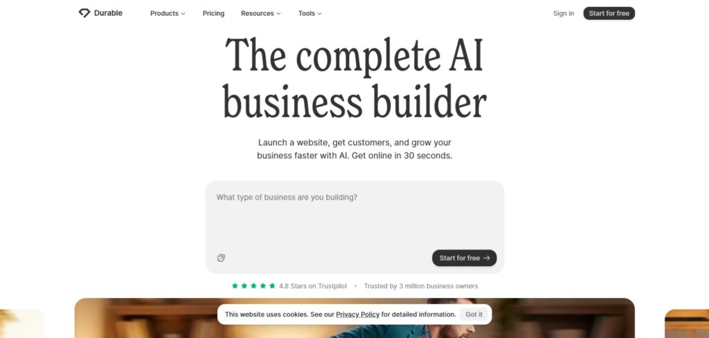 Review Durable AI 2026: Sự thật về trình tạo web 30 giây cho doanh nghiệp dịch vụ 1 Review Durable AI 2026: Sự thật về trình tạo web 30 giây cho doanh nghiệp dịch vụ