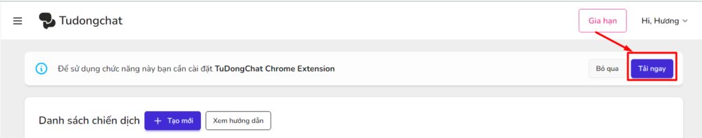 Tiến hành tải extension Tudongchat